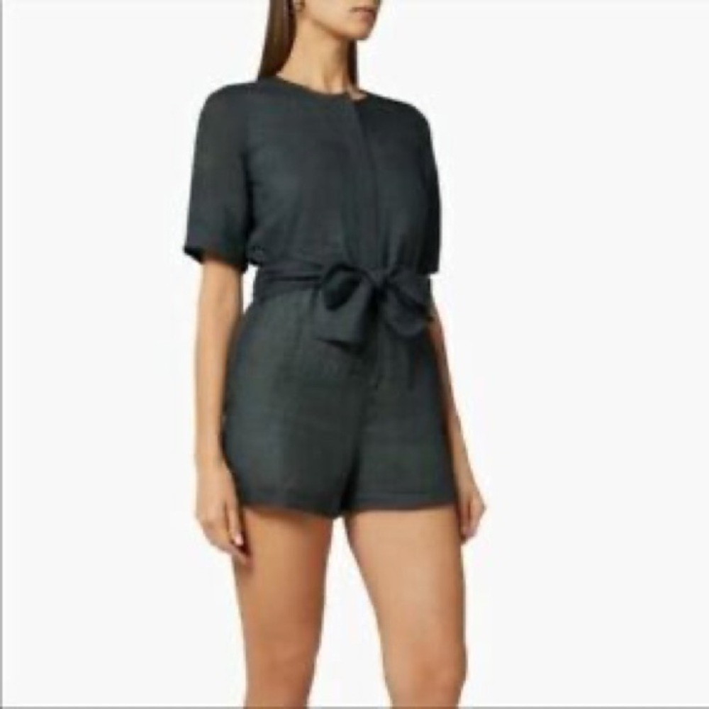 Banana Republic Cotton Blend Romper Ramie Slate Short